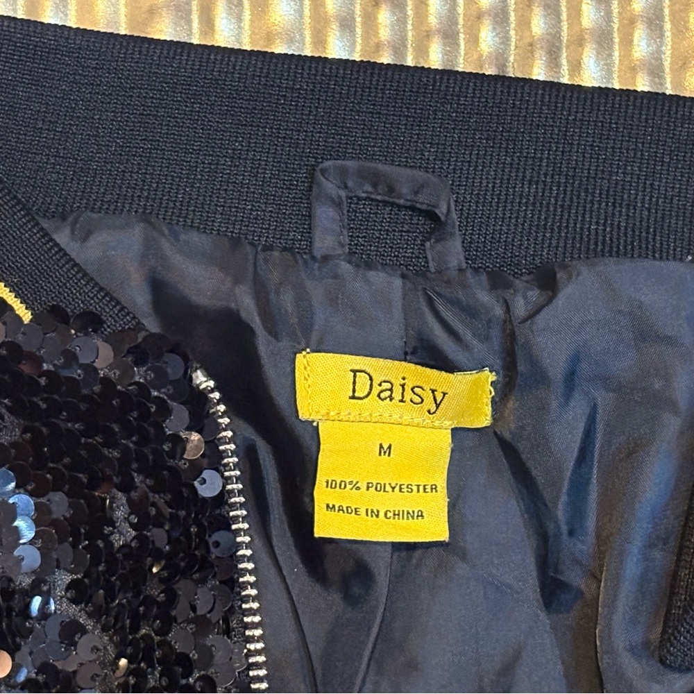 Sequin Bomber Jacket in Black and Gold - Picture 6 of 6